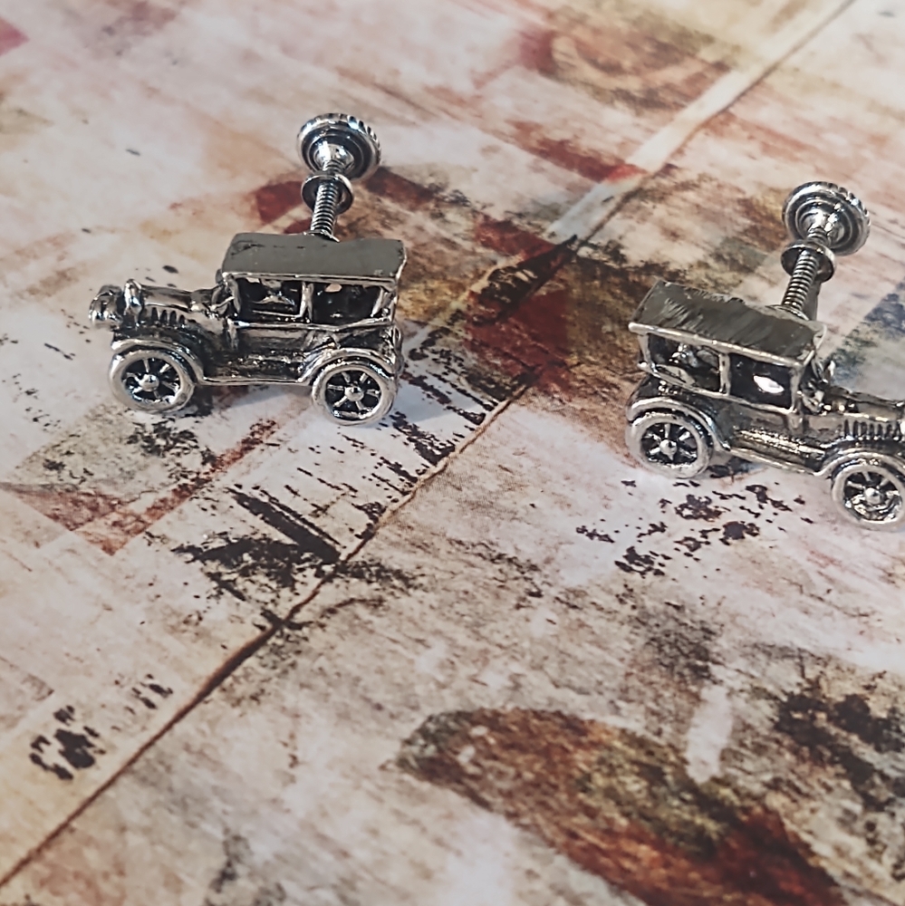 Vintage Antique Car Screw On Earrings